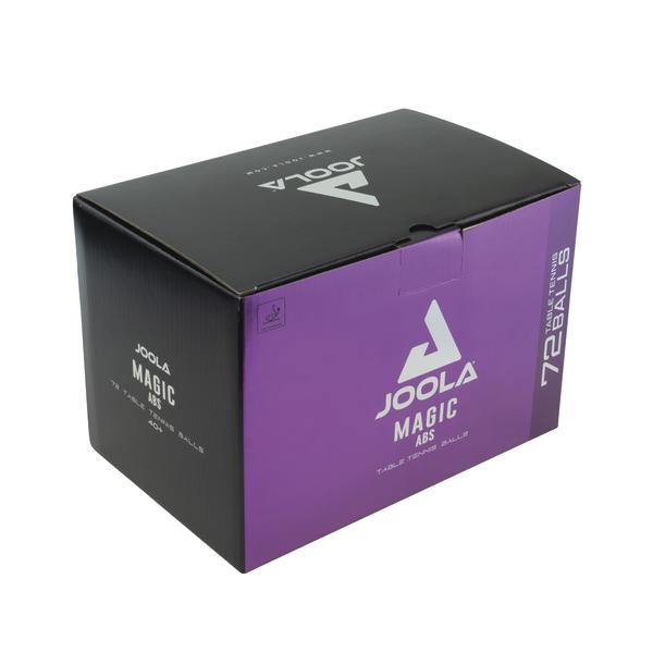 JOOLA Magic ABS Tischtennisbälle, 72er Pack, schwarze und lila Verpackung.