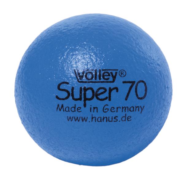 Blauer Volley Super 70 Ball aus Gummi, hergestellt in Deutschland, Nahaufnahme.