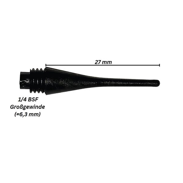 Schwarzes Kunststoffdüsenstück mit 1/4 BSF Gewinde und 27 mm Länge.